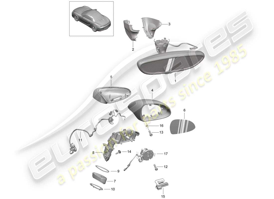 porsche 2015 (981 boxster) specchietto retrovisore interno diagramma delle parti