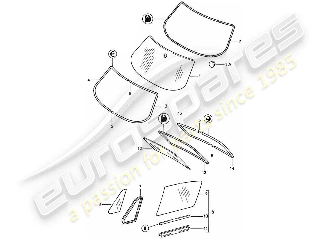 porsche 1984 (911) vetri della finestra diagramma delle parti