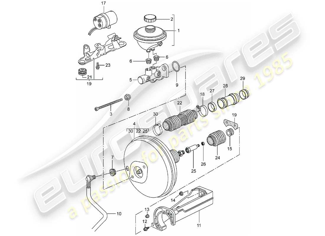 porsche 1997 (986 boxster) pompa freno - servizio freno - pompa frizione schema delle parti