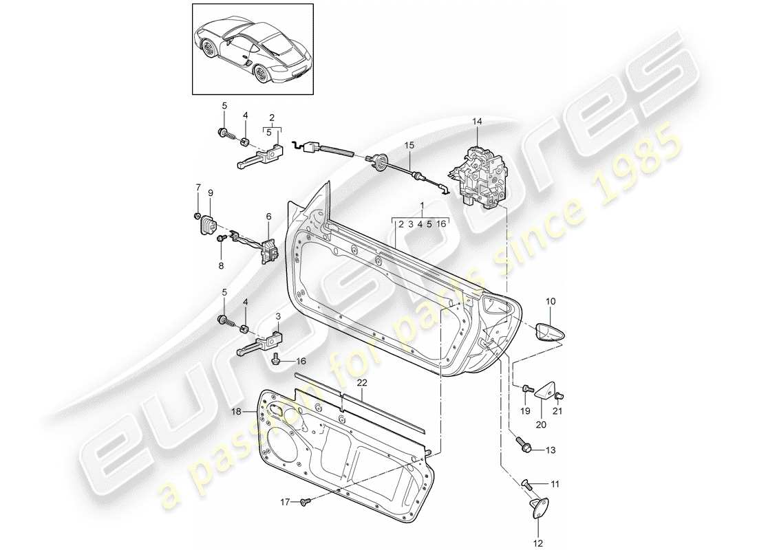porsche 2010 (987 cayman) schema delle parti guscio della portiera
