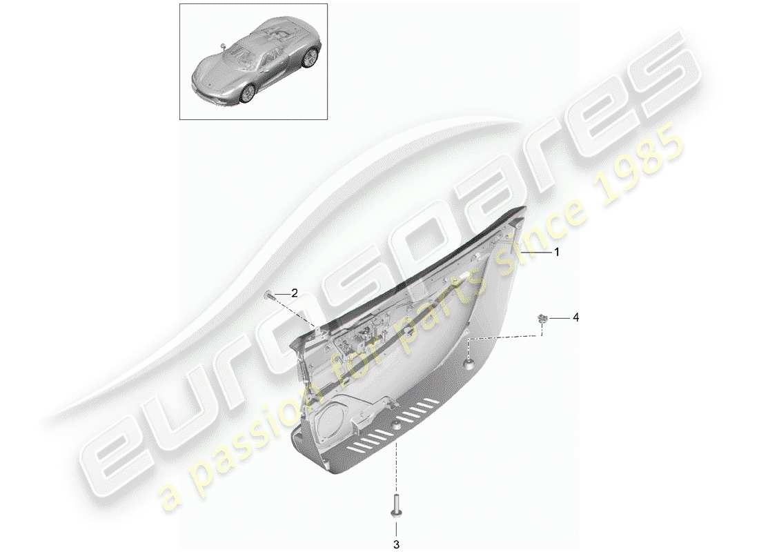 porsche 2015 (918 spyder) schema delle parti del pannello della porta