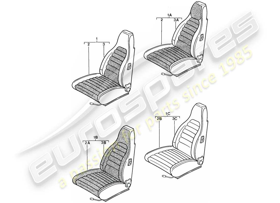 porsche 1982 (944) sedile anteriore - completo - rivestimento sedile schema delle parti