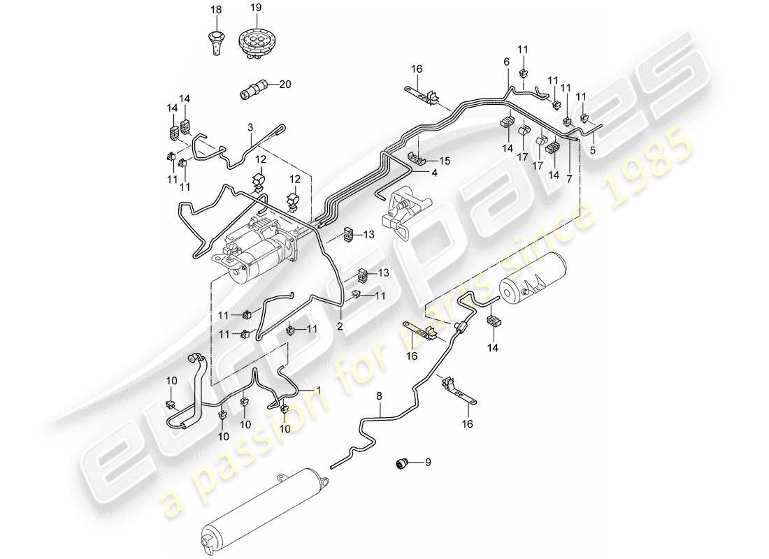 porsche 2005 (cayenne e1 9pa) schema delle parti del sistema autolivellante