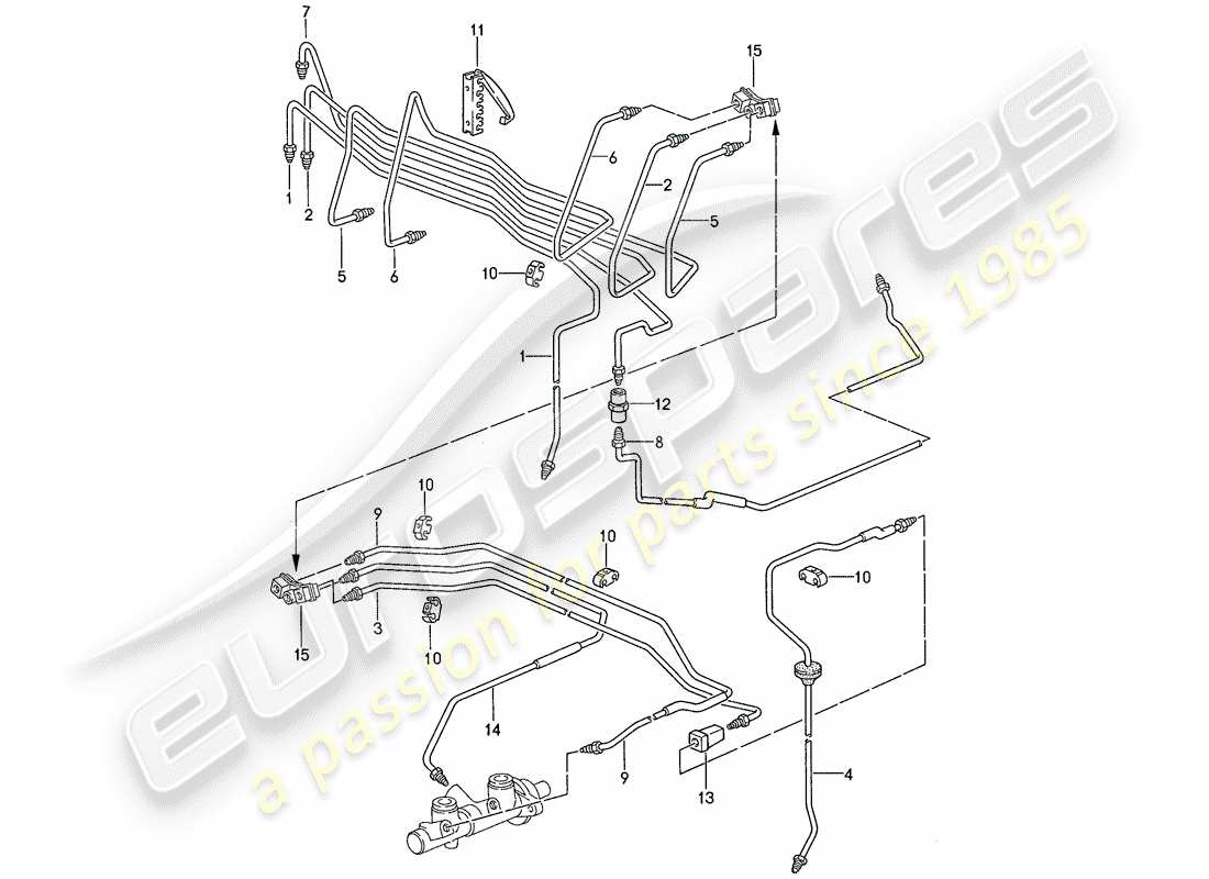 porsche 1990 (944) linee freno - impianto freno antibloccaggio -addominali- diagramma delle parti