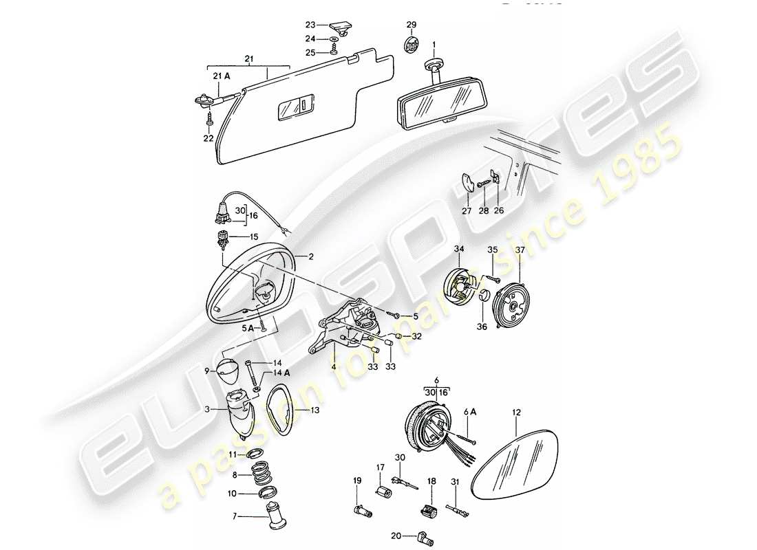 porsche 1994 (968) specchio retrovisore interno - specchio retrovisore - visiera parasole schema delle parti
