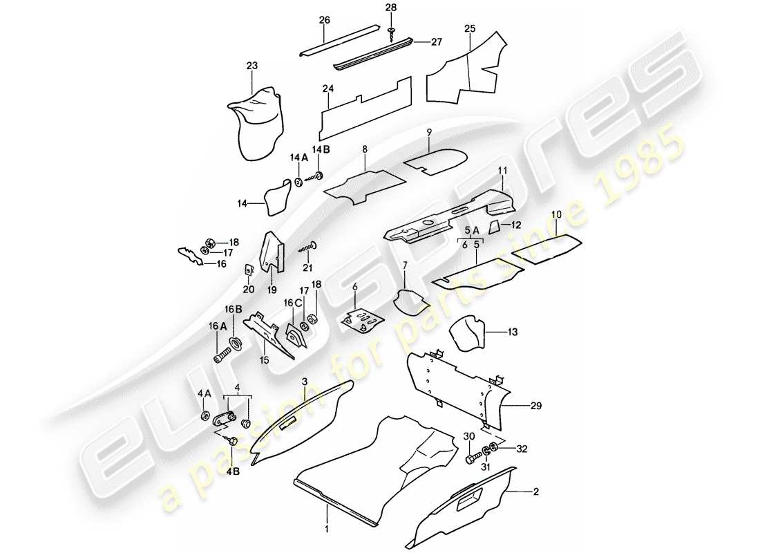 porsche 1985 (911) attrezzature interne diagramma delle parti