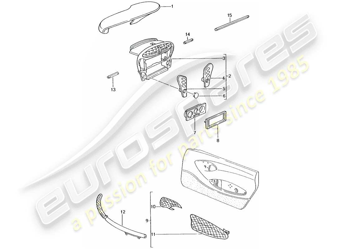 porsche 1990 (tequipment) scatola degli strumenti diagramma delle parti