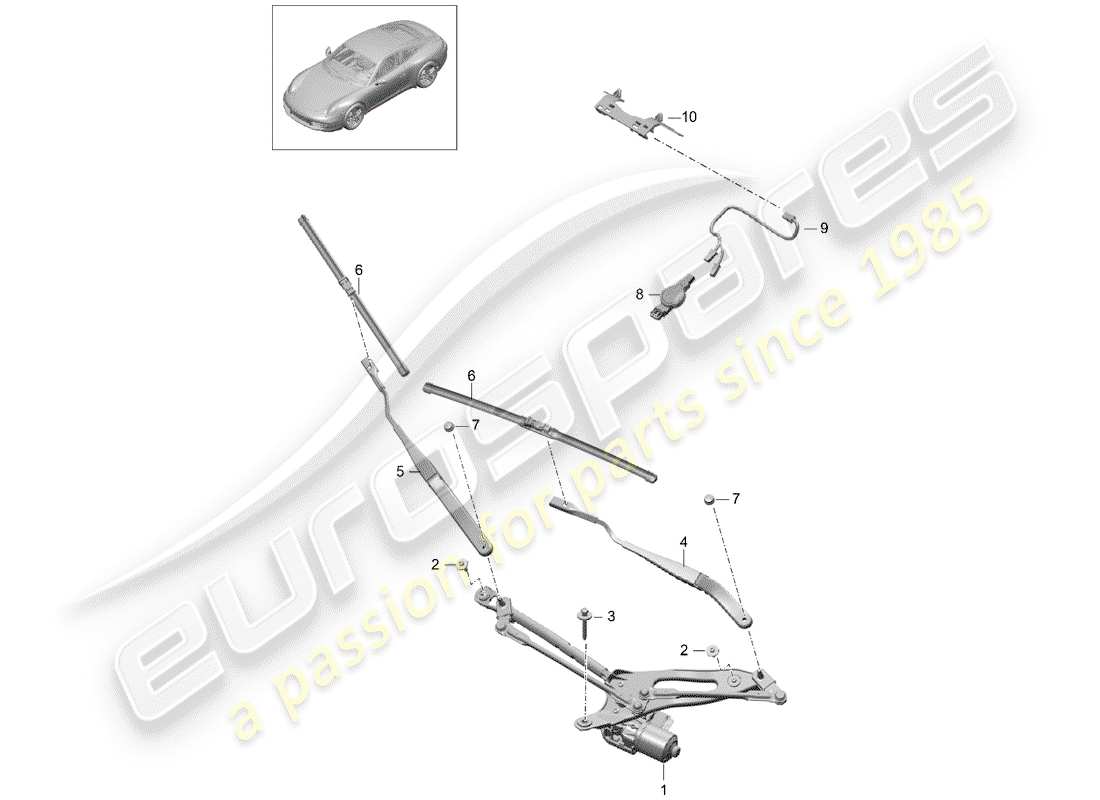 porsche 2013 (991-1) sistema tergicristallo schema delle parti