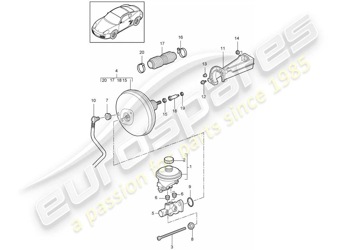 porsche 2012 (987 cayman) cilindro maestro del freno schema delle parti