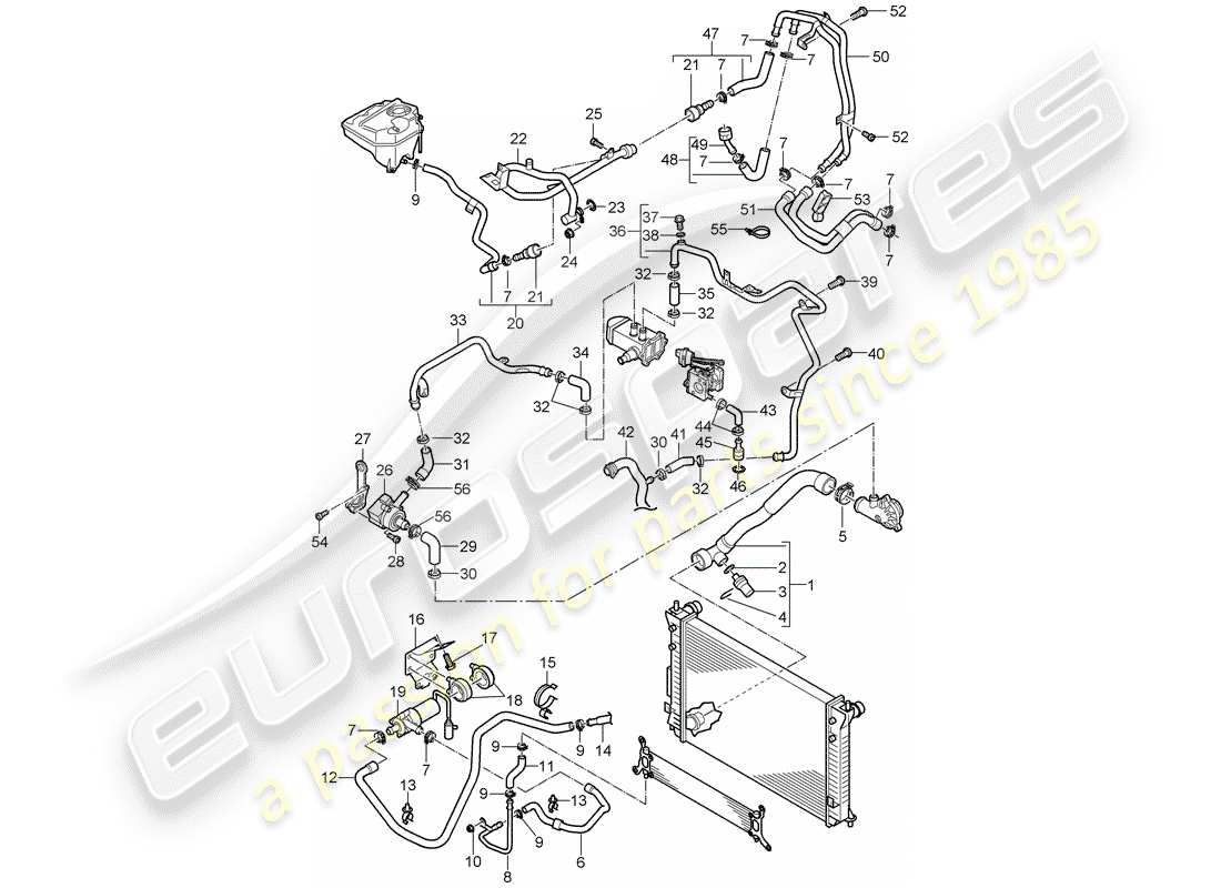 porsche 2007 (cayenne e1 9pa) raffreddamento ad acqua 4 diagramma delle parti