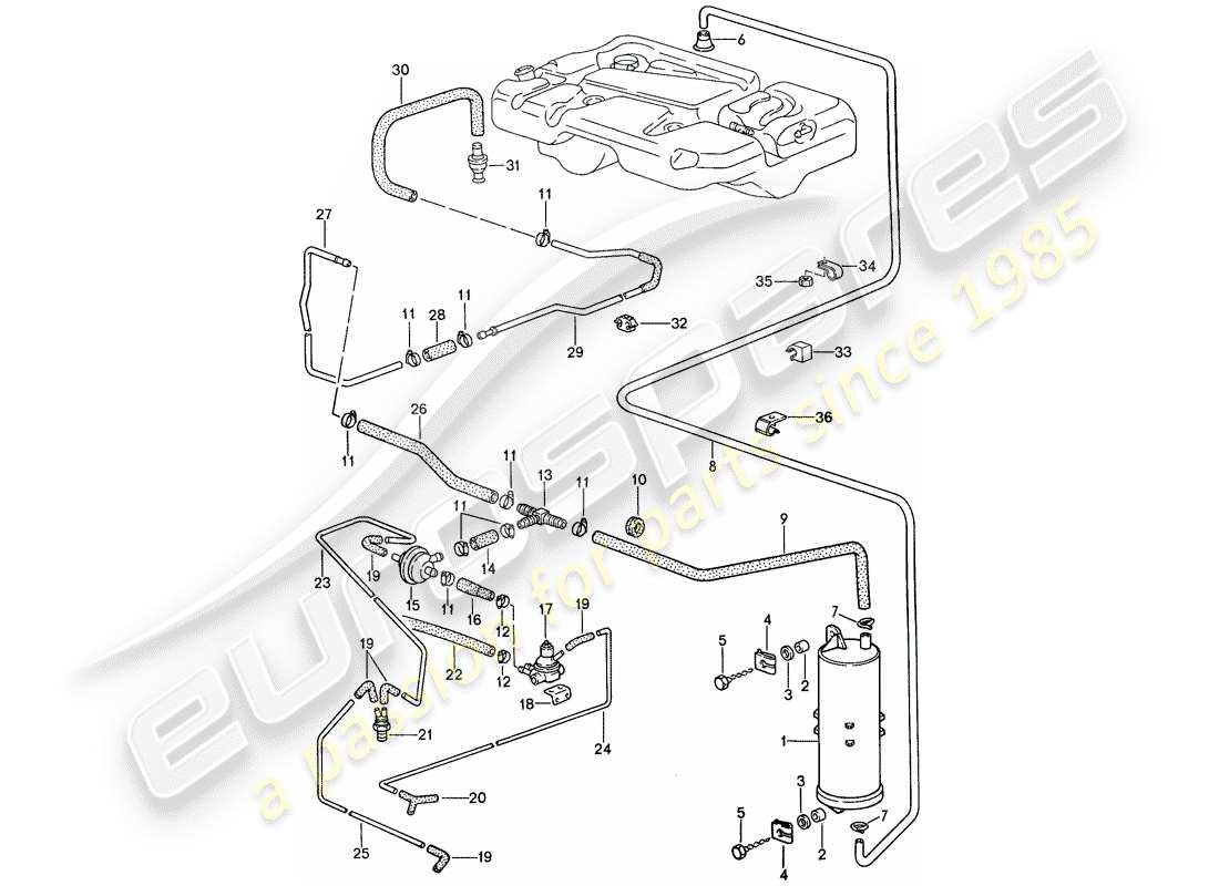 porsche 1990 (944) contenitore per emissioni evaporative diagramma delle parti