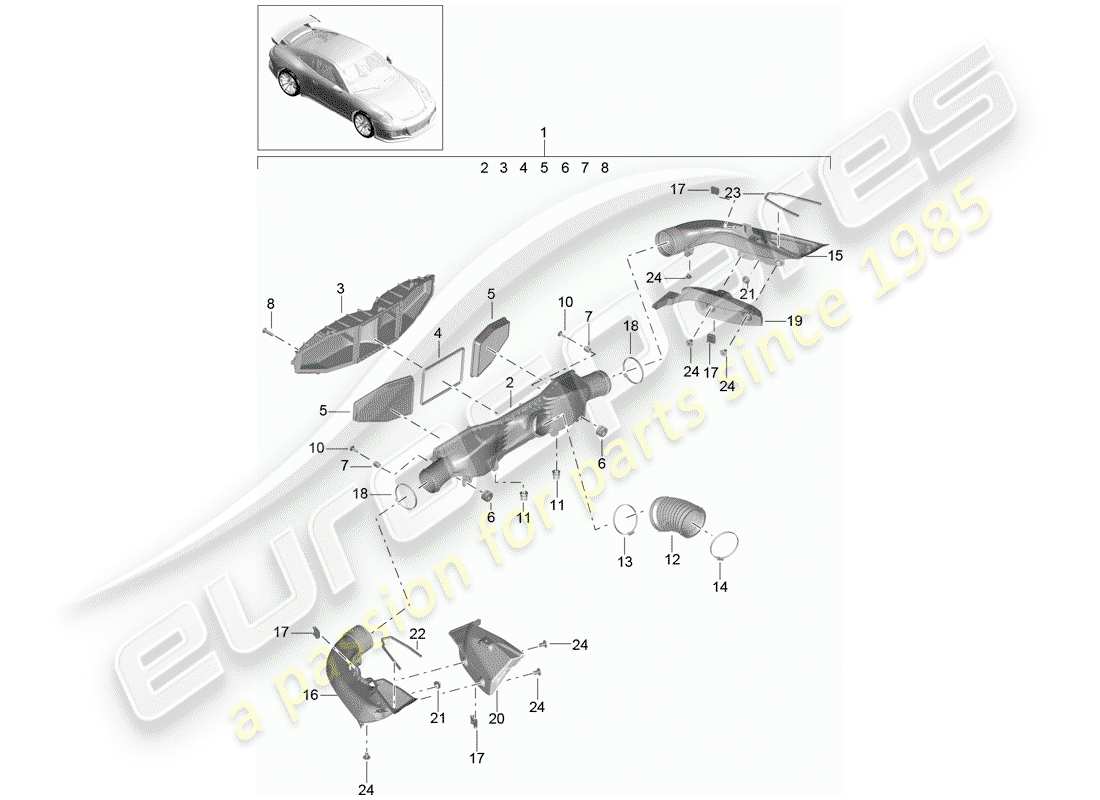 porsche 2017 (991-2 r/gt3/rs) filtro dell'aria diagramma delle parti