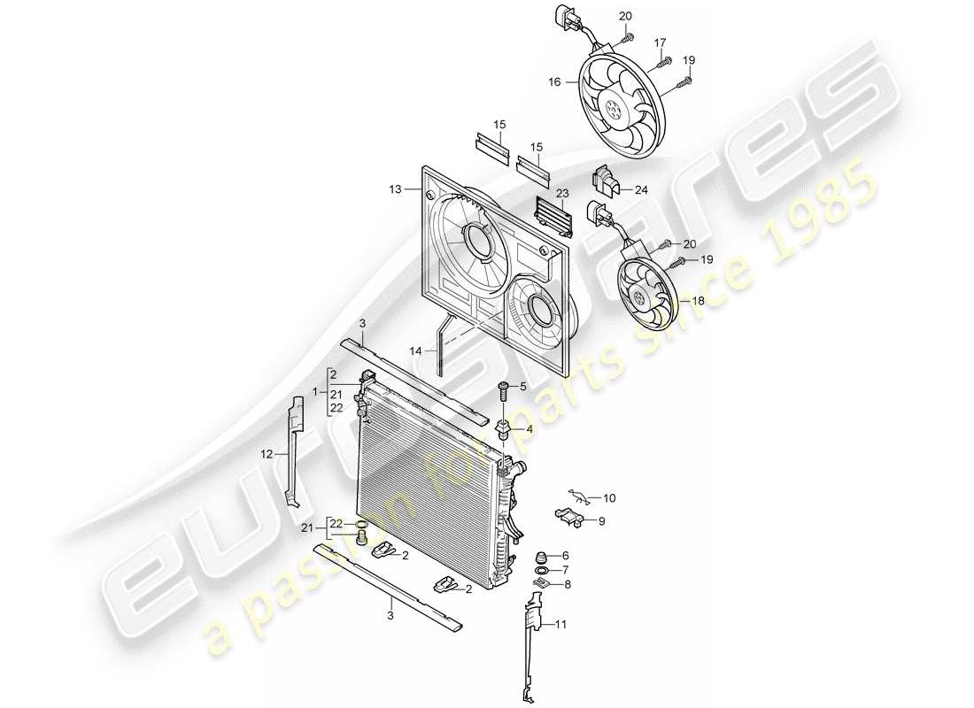 porsche 2005 (cayenne e1 9pa) diagramma delle parti del raffreddamento ad acqua
