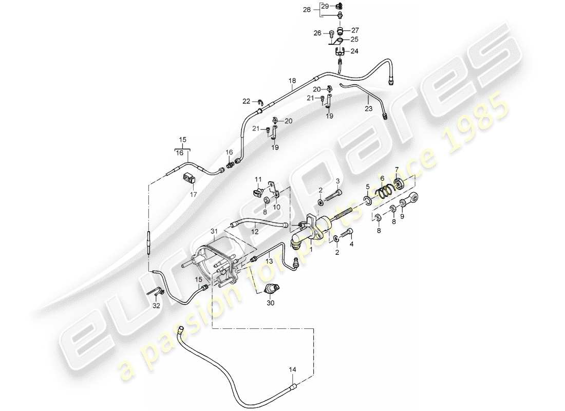 porsche 2005 (carrera gt) frizione idraulica - funzionamento - cilindro maestro frizione - tubo frizione idraulica schema delle parti