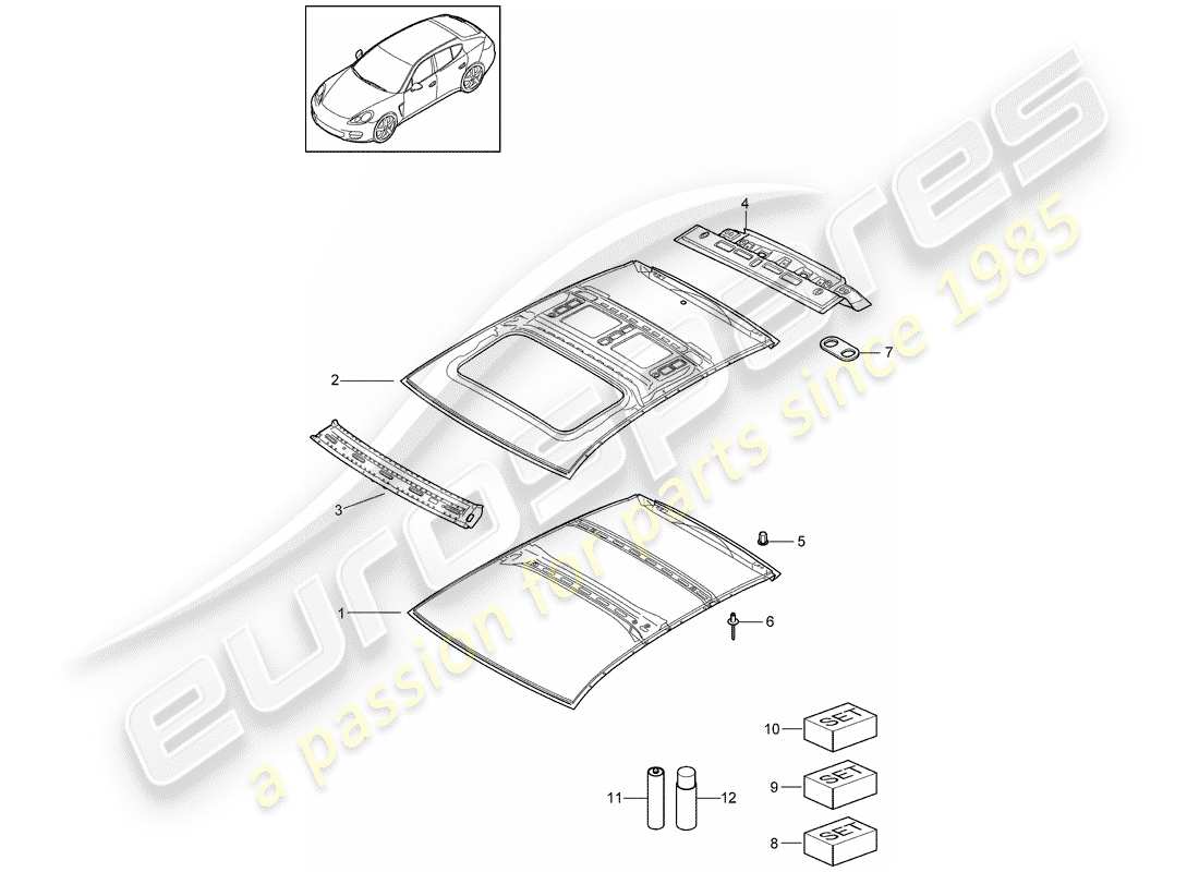 porsche 2013 (panamera 970) diagramma delle parti del tetto