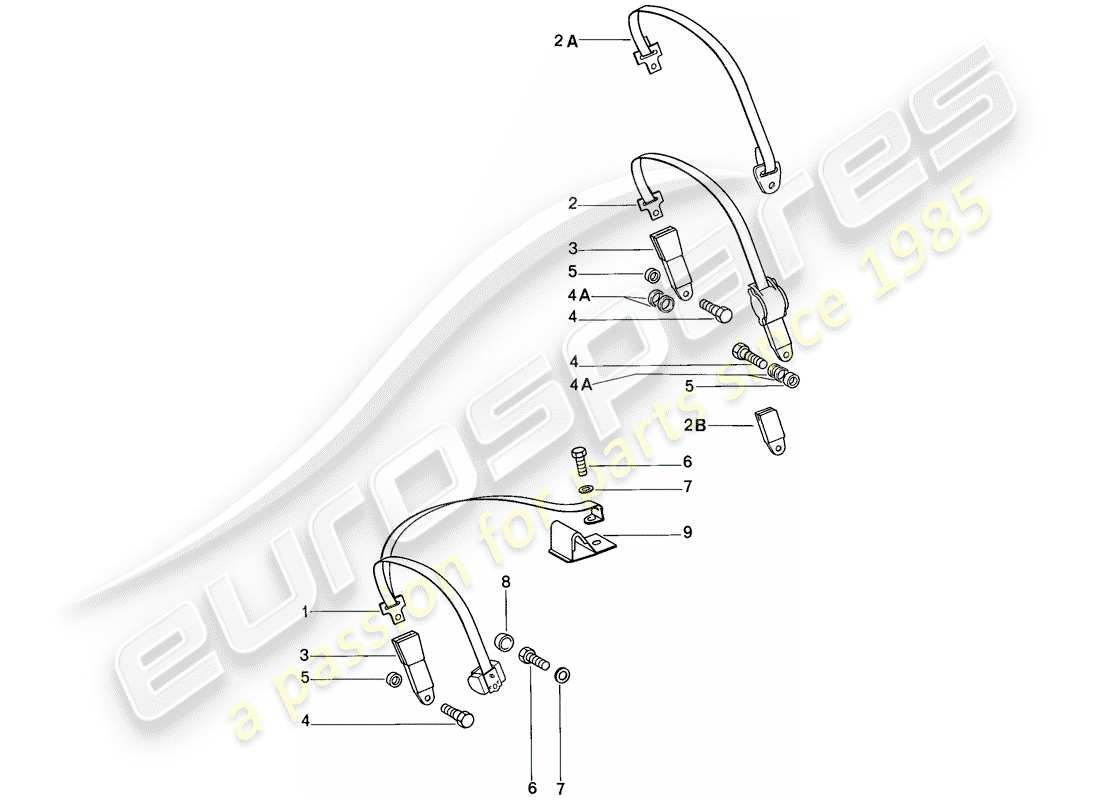 porsche 1985 (911) cintura di sicurezza diagramma delle parti