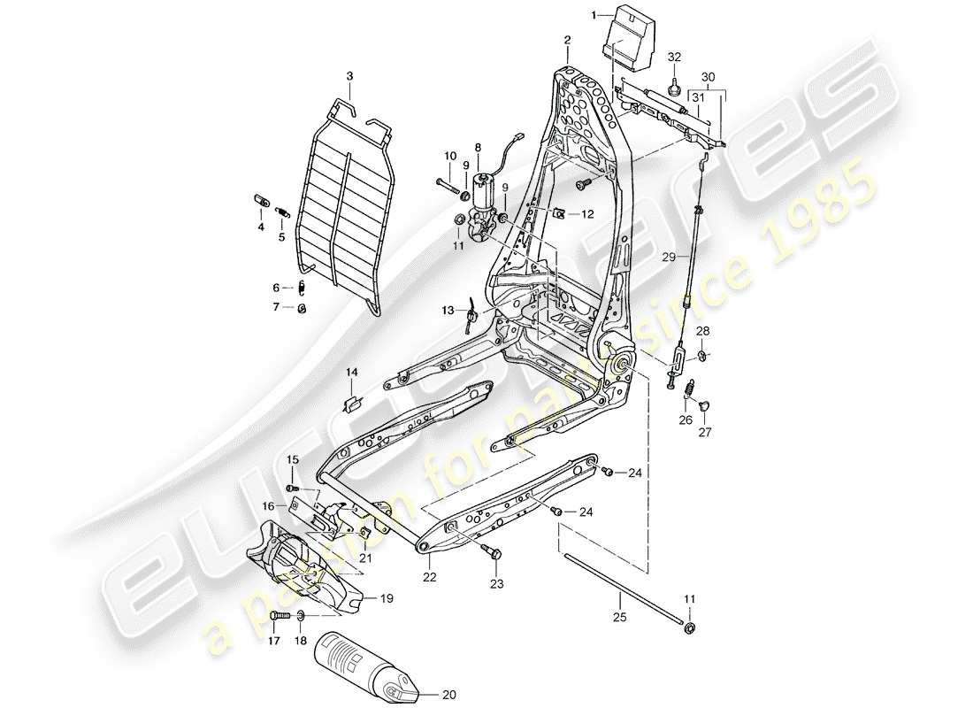 porsche 2003 (996 turbo / gt2) telaio per sedile - telaio - schienale schema parte