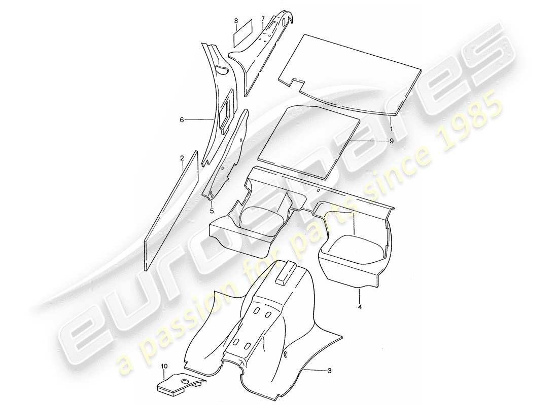 porsche 1990 (928) scocca - assorbitori acustici diagramma delle parti