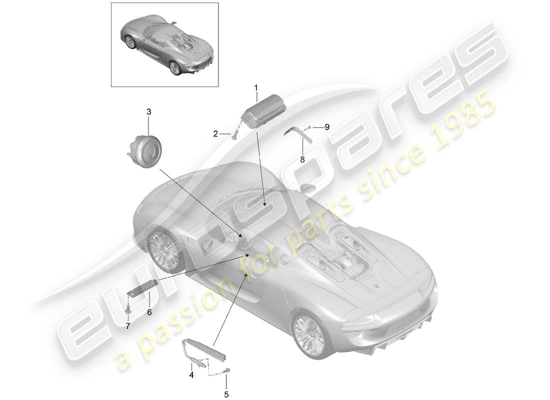 porsche 2015 (918 spyder) diagramma delle parti dell'airbag