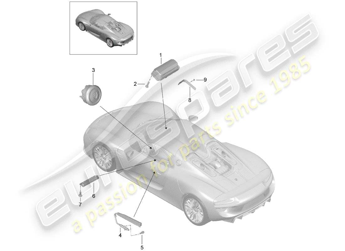 porsche 918 spyder (2015) diagramma delle parti dell'airbag