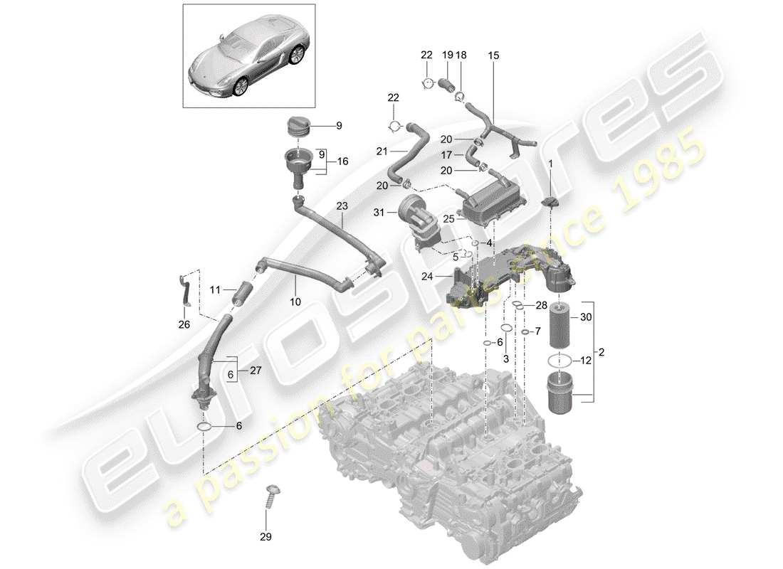 porsche 2015 (981 cayman) lubrificazione del motore diagramma delle parti