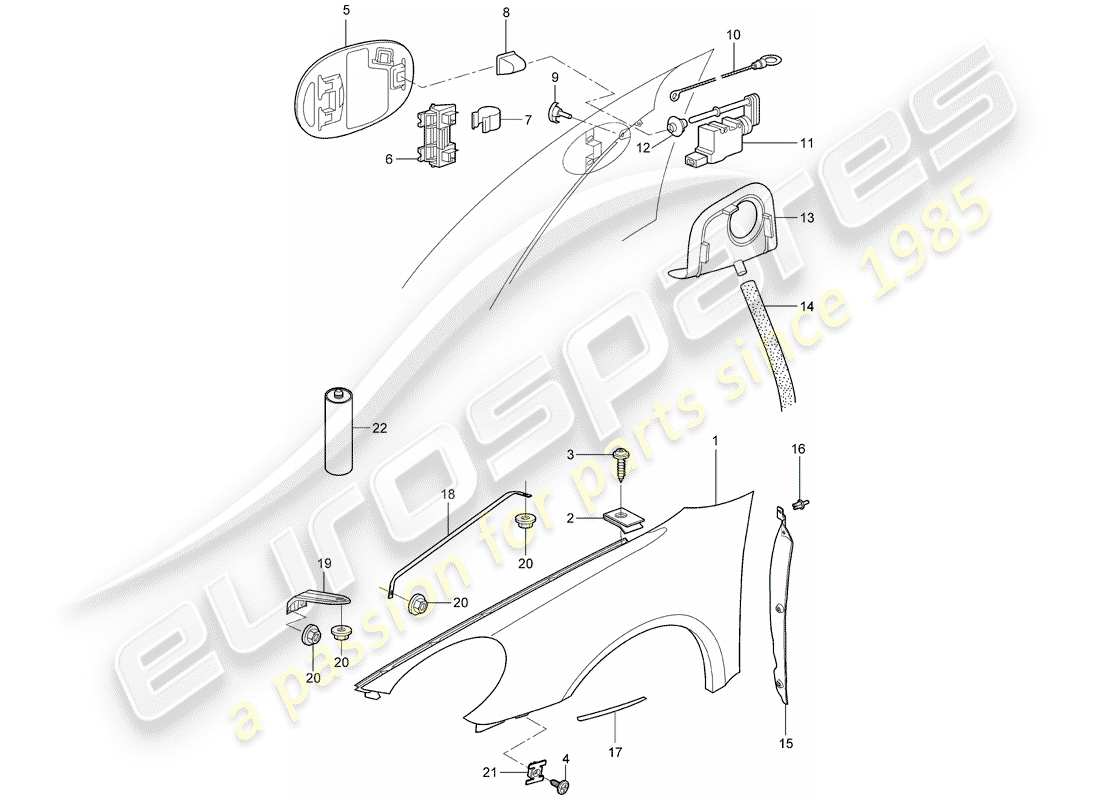 porsche 2006 (987 boxster) parafango diagramma delle parti