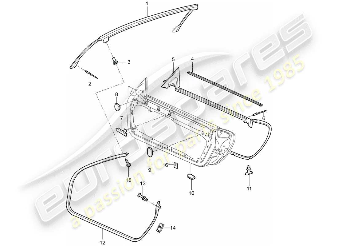 porsche 2006 (987 boxster) guarnizione della porta diagramma delle parti