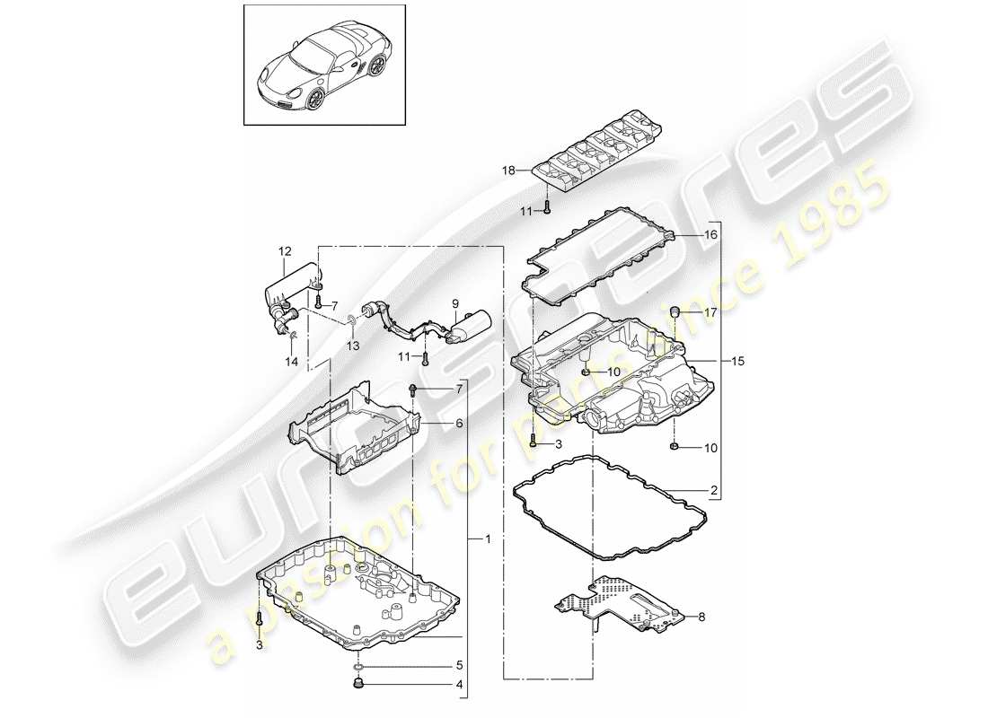 porsche 2012 (987 boxster) coppa dell'olio diagramma delle parti