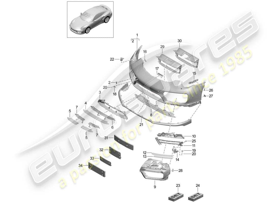 porsche 2014 (991-1 turbo) paraurti diagramma delle parti