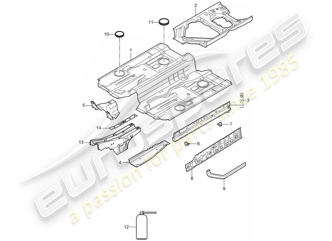 porsche 2009 997-2 turbo / gt2 diagramma delle parti del pavimento
