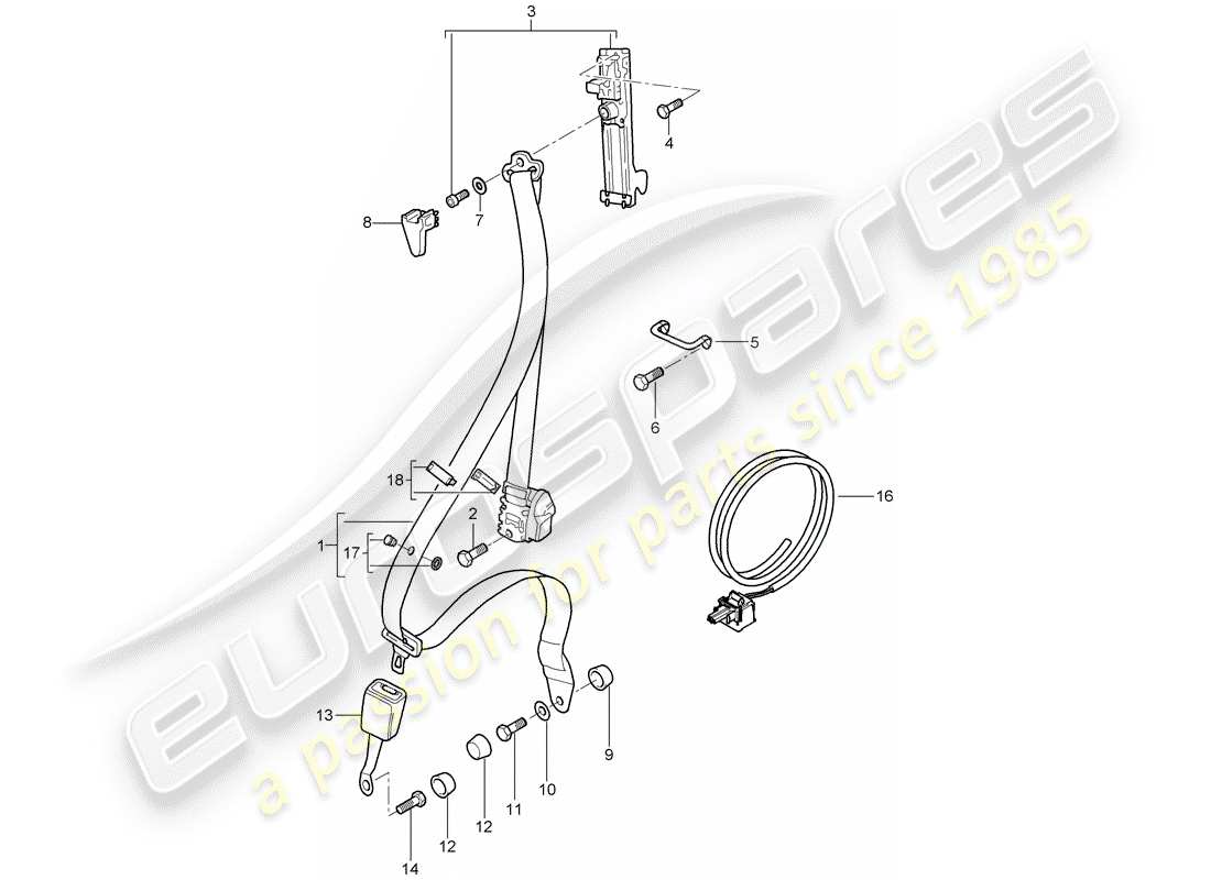 porsche 2009 997-2 turbo / gt2 diagramma delle parti della cintura di sicurezza