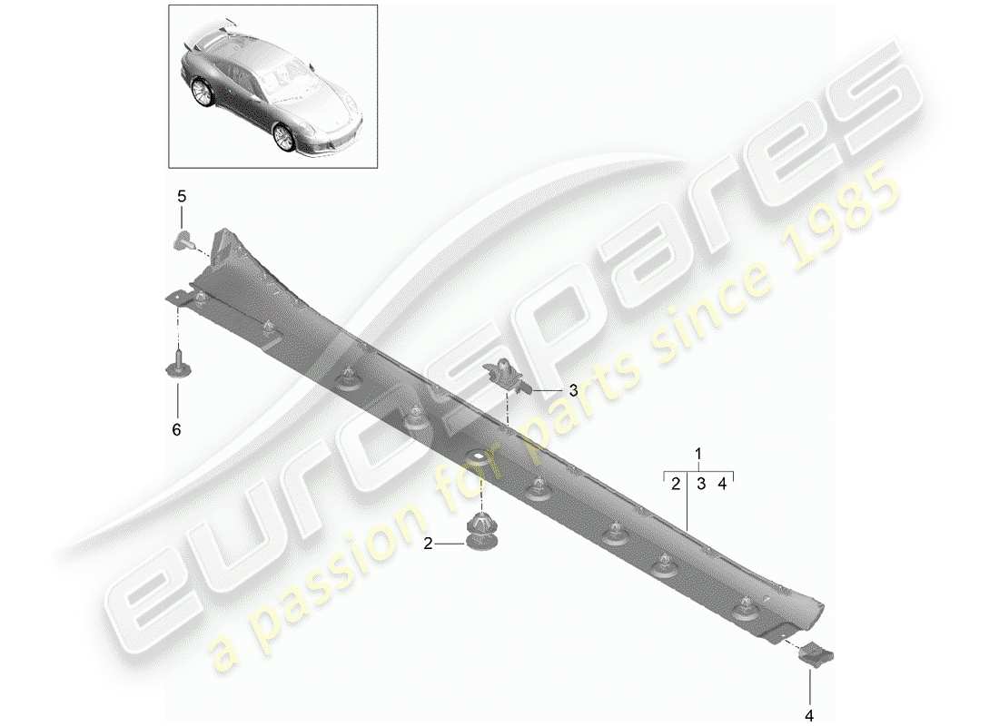 porsche 2017 (991-2 r/gt3/rs) rivestimento lato lato diagramma delle parti