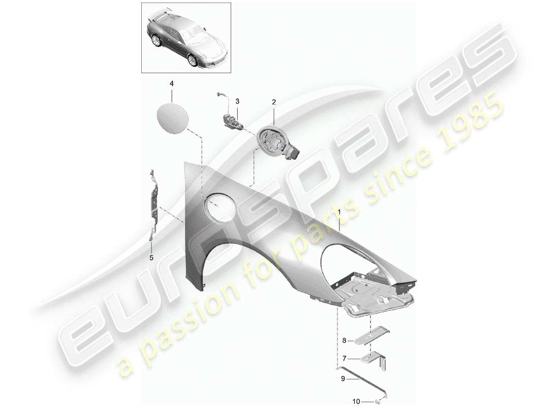 porsche 2018 (991-2 r/gt3/rs) parafango diagramma delle parti