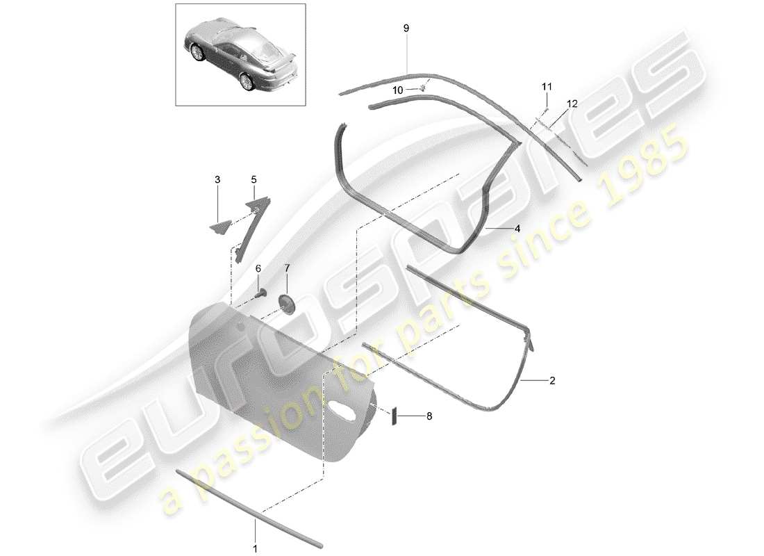 porsche 2018 (991-2 r/gt3/rs) guarnizione della porta diagramma delle parti