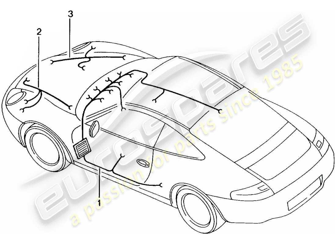 porsche 2001 (996 gt3) cablaggi - abitacolo passeggero - vano portaoggetti - vano bagagli anteriore - kit riparazione - impianto freno antibloccaggio -abs- - indicatore usura pastiglie freno - assale anteriore schema delle parti