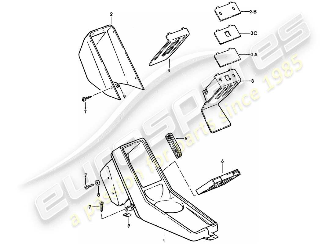 porsche 1980 (911) console centrale diagramma delle parti