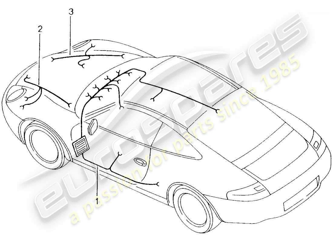porsche 996 (1998) cablaggi - abitacolo passeggero - vano portaoggetti - parte anteriore - kit riparazione - impianto freno antibloccaggio -abs- - indicatore usura pastiglie freno - assale anteriore schema delle parti