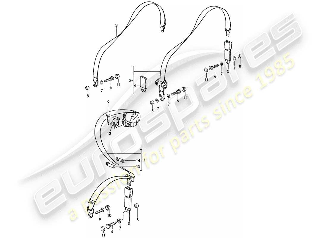 porsche 1987 (911) cintura di sicurezza diagramma delle parti