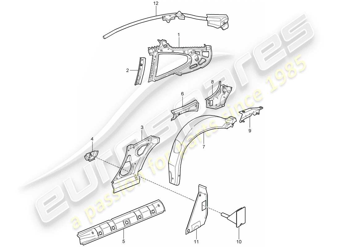porsche 2005 (996) pannello laterale schema delle parti
