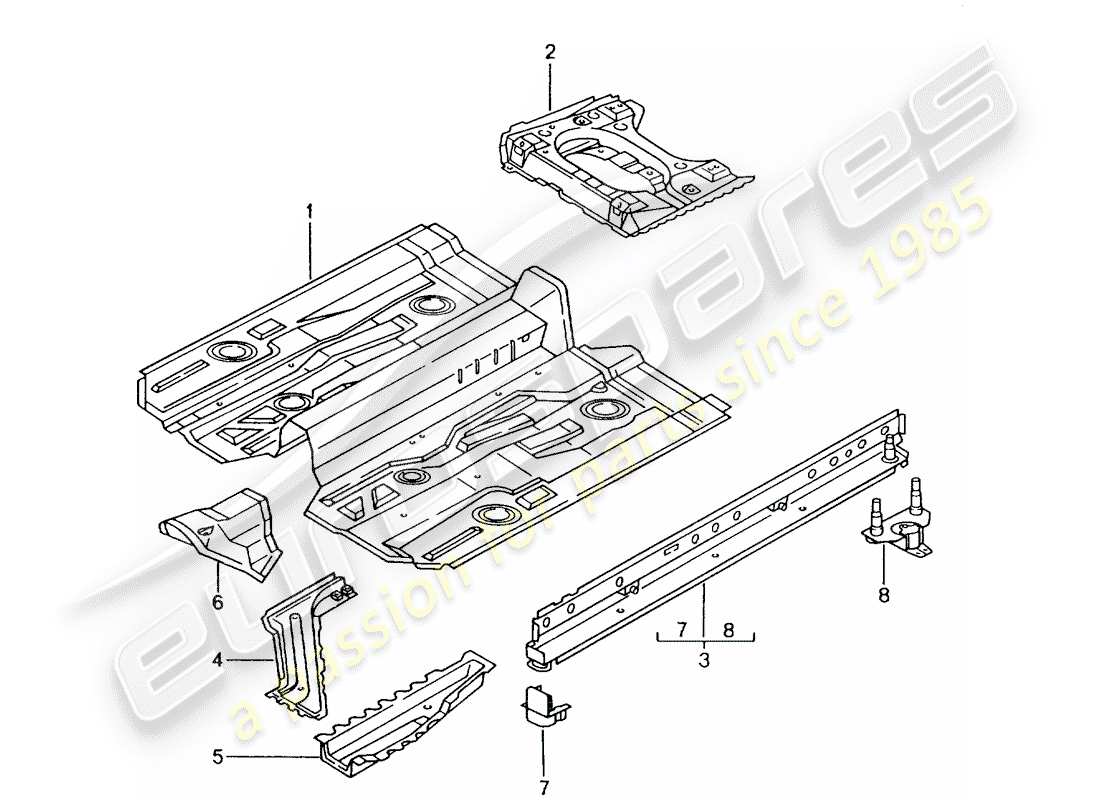porsche 2001 (996 gt3) diagramma delle parti del pavimento