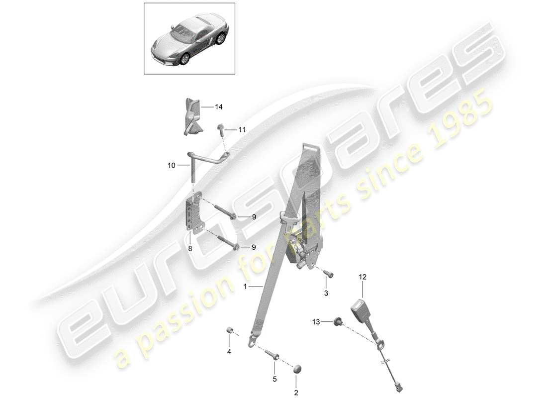 porsche 718 boxster (2019) cintura di sicurezza a tre punti schema delle parti