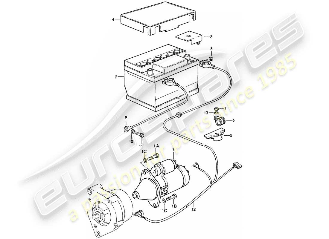 porsche 1982 (944) avviamento - batteria - cablaggi diagramma delle parti