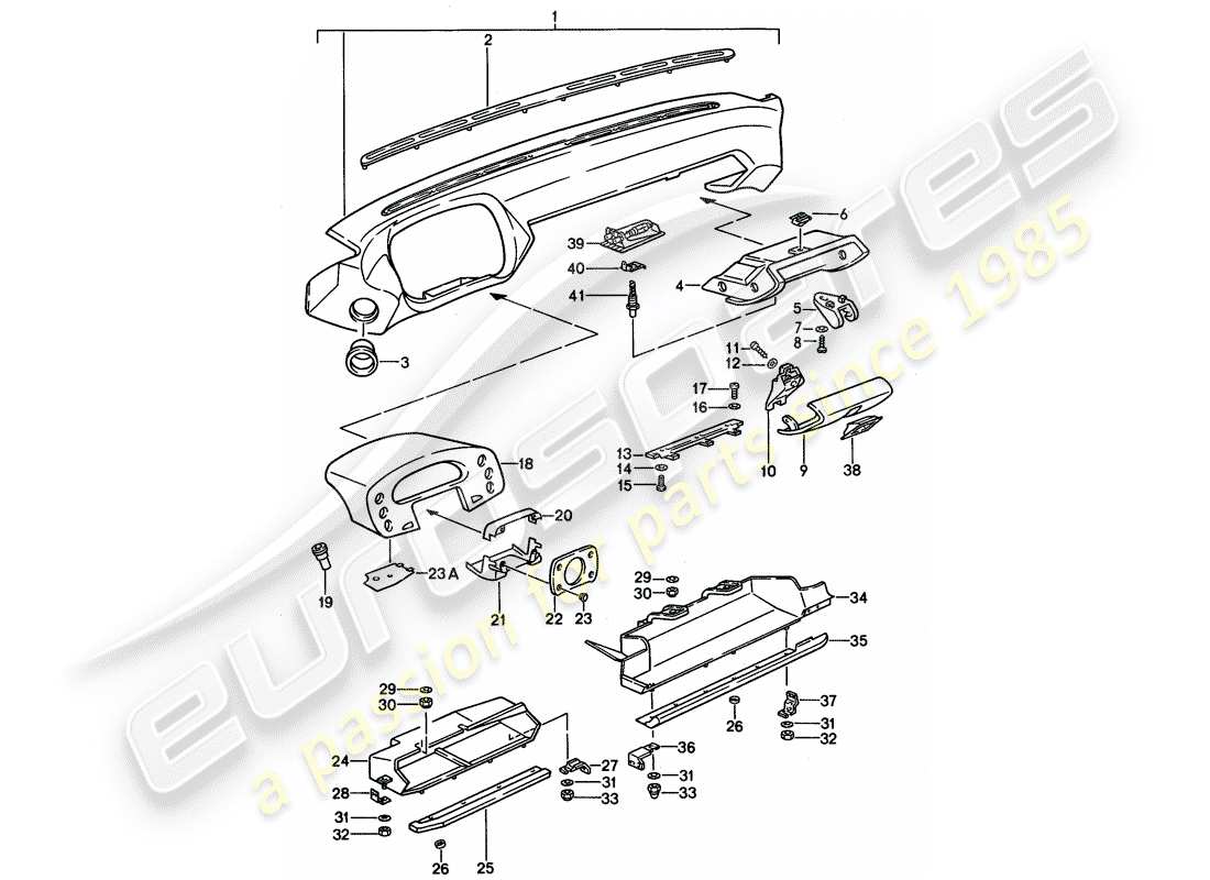 porsche 1990 (928) rivestimento del cruscotto - d - mj 1990>> diagramma delle parti