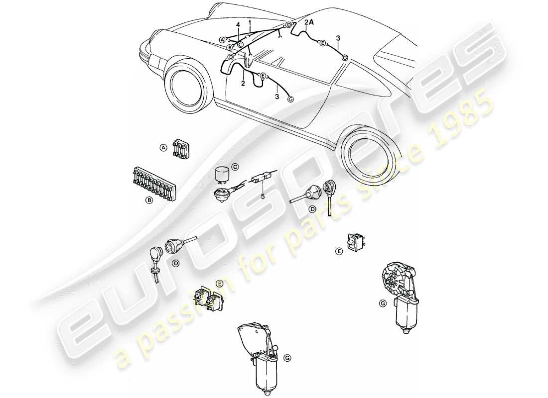 porsche 1983 (911) cablaggi - alzacristalli elettrici diagramma delle parti