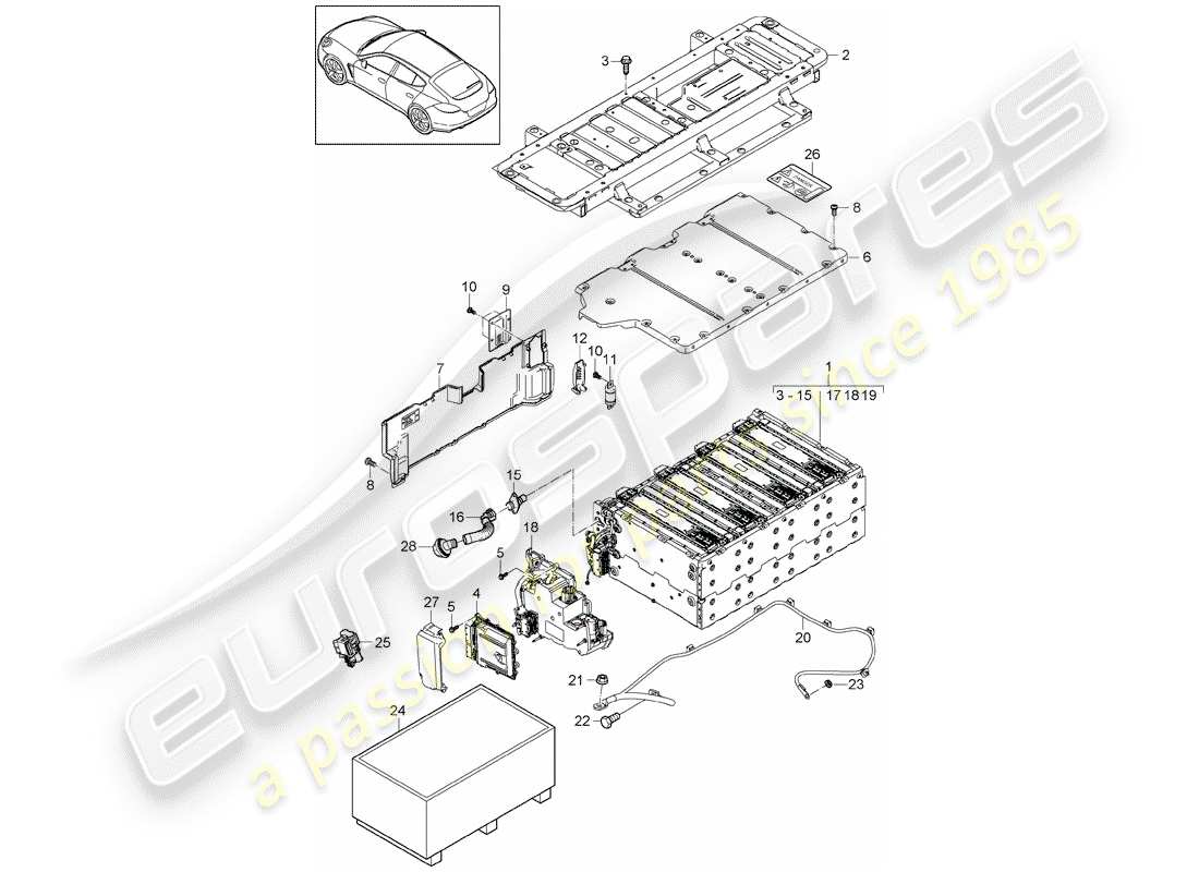 porsche 2013 (panamera 970) diagramma delle parti della batteria