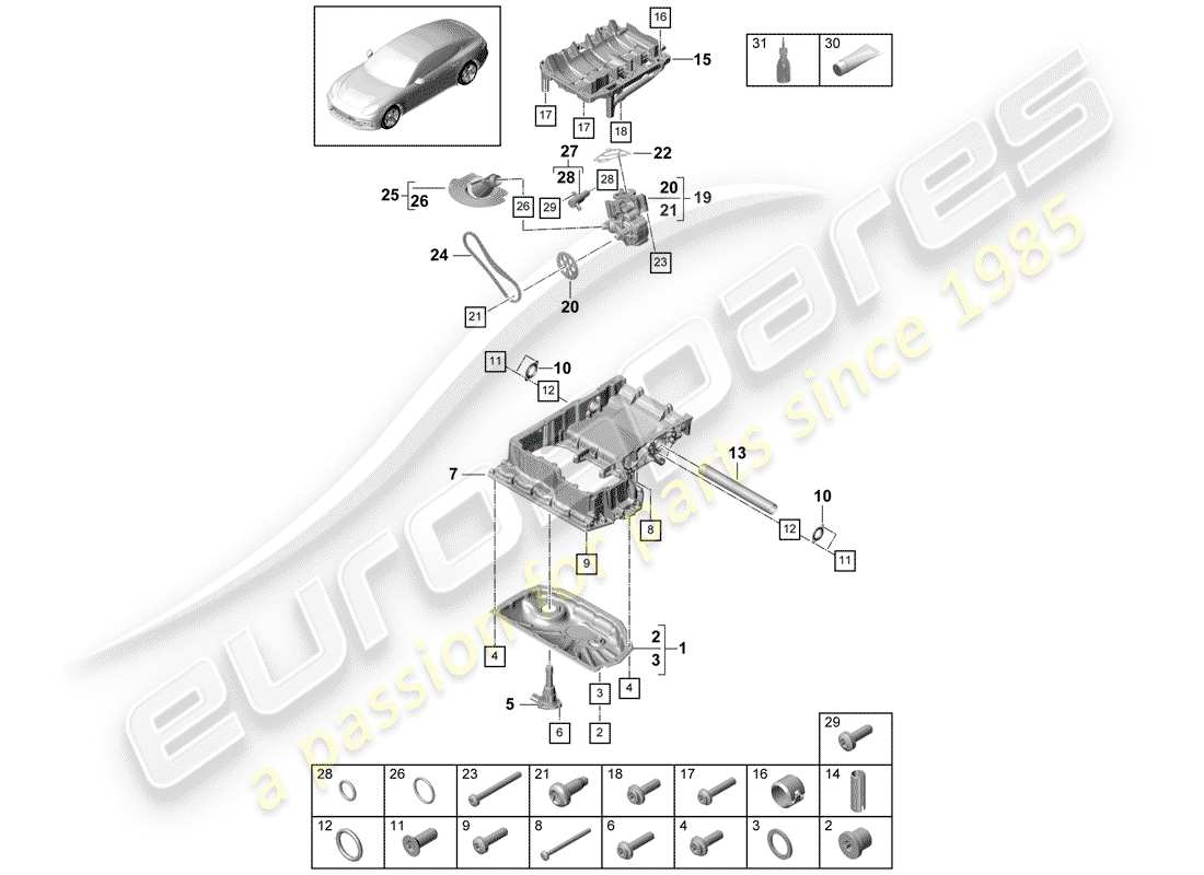 porsche 2020 (panamera 971-1) alloggiamento conduttivo dell'olio diagramma delle parti