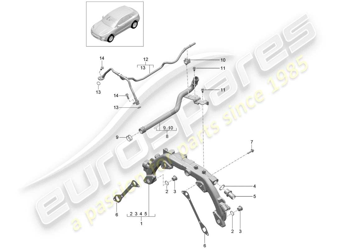 porsche 2016 (macan) diagramma delle parti del raffreddamento ad acqua