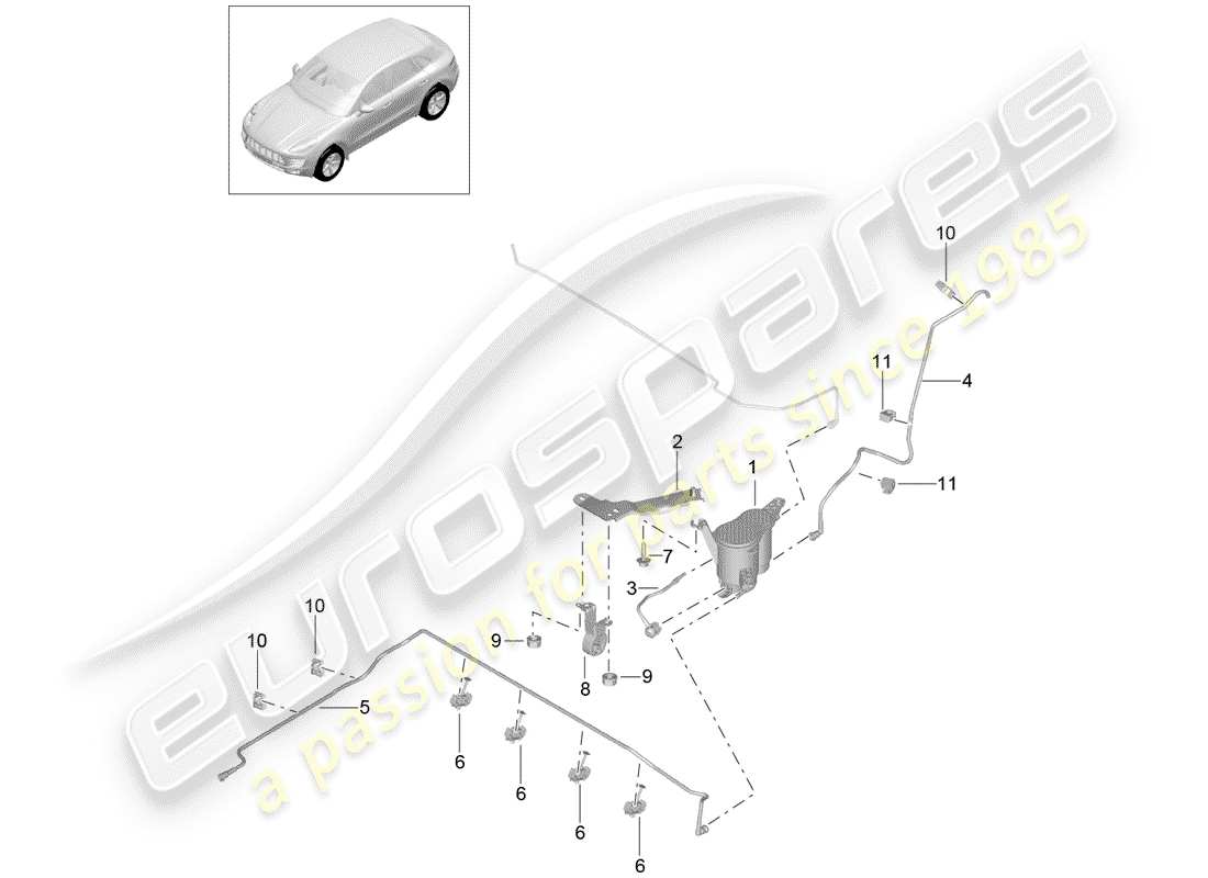 porsche 2016 (macan) schema delle parti del contenitore per emissioni evaporative