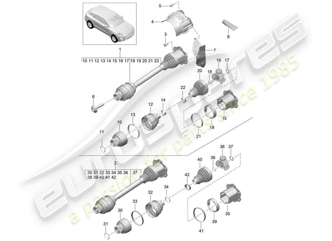 porsche 2017 (macan) albero di trasmissione diagramma delle parti