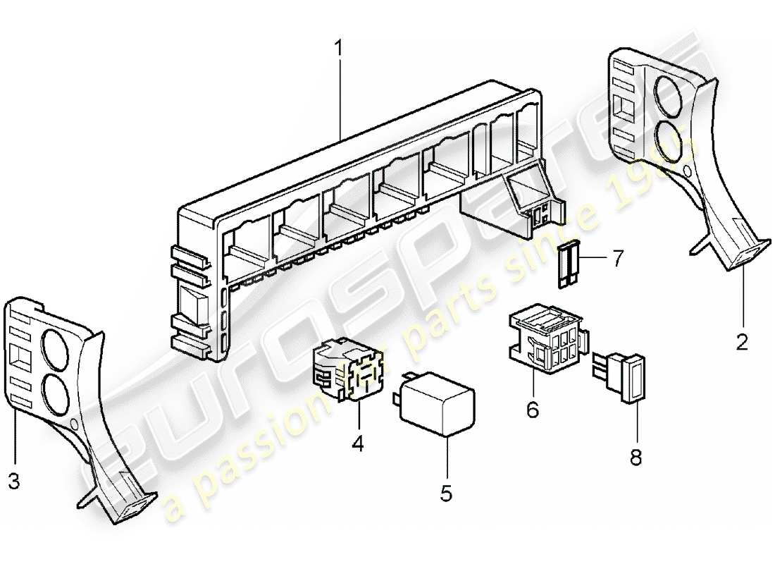 porsche 2008 (987 boxster) scatola dei fusibili/piastra relè diagramma delle parti